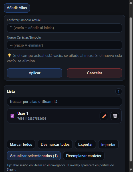Función de reemplazo de caracteres